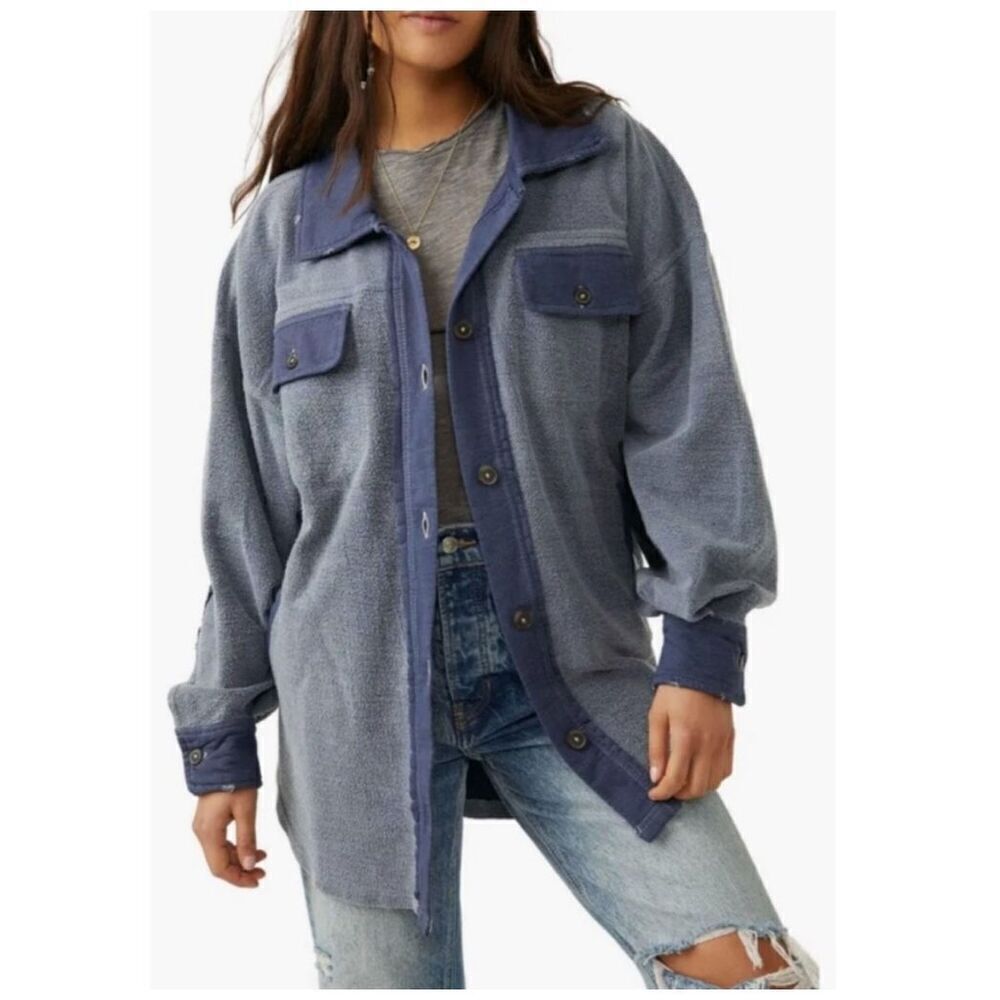 Free People Navy Ruby Shacket jacket oversized loose fit sz XS NWT